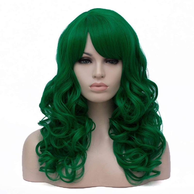 ساينج لين شعر مستعار Cying Lin بطول 45.72 سم طويل مجعد باللون الأخضر الداكن من ألياف النحل المقاومة للحرارة شعر صناعي للحفلات التنكرية بيلوكا (أخضر داكن) - Image 1